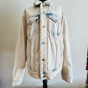 BDG Cream Denim Jacket with Sherpa Collar